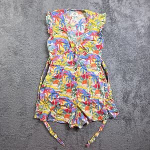 Marine Layer Camila Romper Rainbow Palm Trees Floral XS Hemp Blend Boho